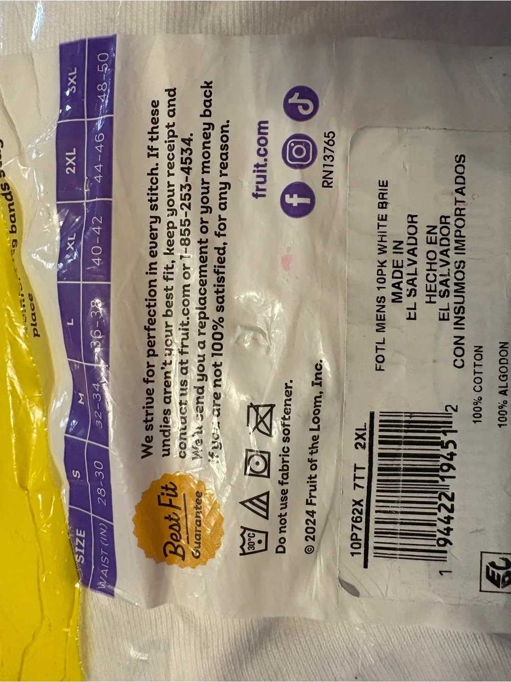 Fruit of the Loom men’s brief underwear, 5 pair, new in package